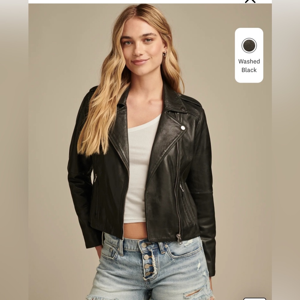 Lucky Brand Black Leather Moto Jacket Asymmetrical Zipper